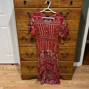 Red Short Sleeve Long Dress